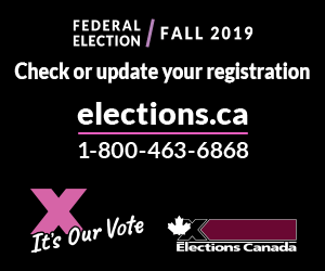 Federal election / Fall 2019 Check or update your registration elections.ca 1-800-463-6868 It's Our Vote